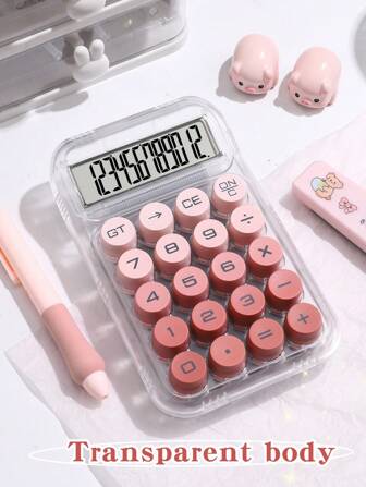 1pc Gradient Dopamine Calculator Round Mechanical Keyboard, 12-Digit Large Display Suitable For Accounting, Finance, Students, Office Use, Fashionable & Girly Style, High-End Color, Good Value (Random New/Old Version),School Supplies,Back To School