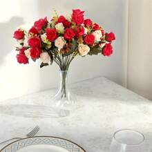 1/3PCS Artificial Roses Flowers Silk EUCALYPTUS Bouquet Valentine's Day Gifts Wedding Decoration DIY Wreath Material, Bride Holding Wrist Flower Decoration Accessories, Wedding Car Decoration, Lintel Arch Decoration, Home, Dining Room, Bedroom, Vase Decoration, Birthday Party Decoration Materials New Year Gifts