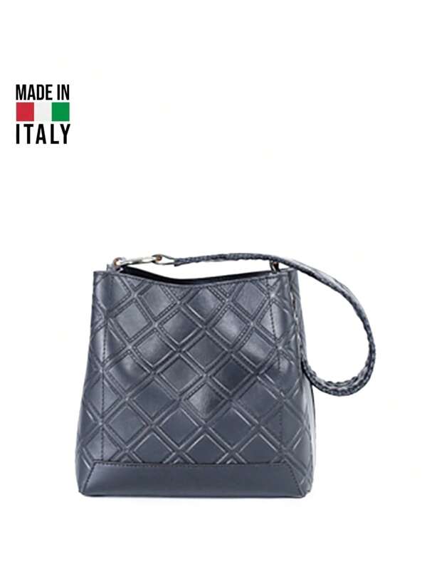 Bolso de mujer de cuero genuino italiano 100% hecho a mano, tipo bandolera/balde, de piel de ternera con estampado tejido, de alta calidad