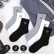3pairs/Set Sporty Long Tube Socks With Heart Pattern, Women's Stockings & Hosiery - Multicolor - View 2