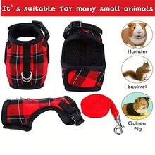 Bộ dây đeo và dây dắt có thể điều chỉnh, họa tiết kẻ caro, phù hợp cho thú cưng nhỏ - chuột lang, chồn, sóc, v.v. Áo chống kéo giật - Chỉ giặt tay, dành cho chuột hamster. - Nhiều màu - Xem 11