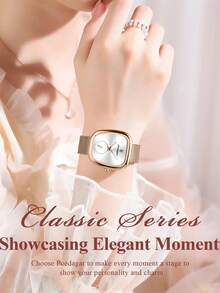 POEDAGAR 1 件优雅玫瑰金不锈钢表带椭圆形表盘女士石英表，女士奢华防水手表，时尚女士腕表适合日常场合，女士礼物 - 白色 - 查看 3