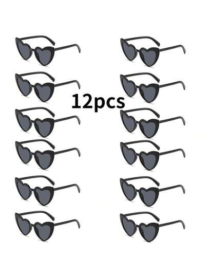 12pcs Fashion Heart-Shaped Eyeglasses, Suitable For Singles Party, Bridal Shower, Bachelorette Party, Wedding, Party, Beach, Travel, Valentine's Day Gift