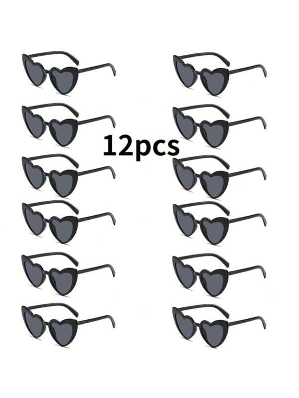 12pcs Fashion Heart-Shaped Eyeglasses, Single Party, Bridal Shower, Bachelorette Party Love Glasses, Wedding Supplies, Party, Beach, Sports, Wedding, Travel Accessories