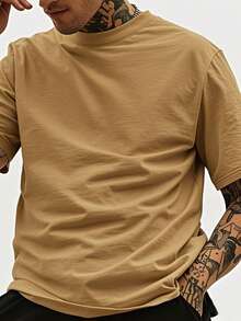 Men's Solid Color Casual Street Sporty Round Neck Short Sleeve T-Shirt - Brown - View 6