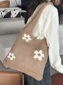Bolsa de praia feminina Summer Flower, bolsa de crochê, bolsa de praia, bolsa de viagem de grande capacidade, bolsa de compras de malha, bolsa de ombro com capacidade para livros, adequada para estudantes universitárias, casual para mulheres, presente de Dia dos Namorados, presente de casamento, presente para professores