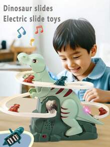 Dinosaur Climbing Stairs Electric Track Assembled Pretend Play Set With Music, Lights, Educational & Entertaining Slide Adventure Playset, Suitable For Boys/Girls Birthday Gifts, Parent-Child Interaction