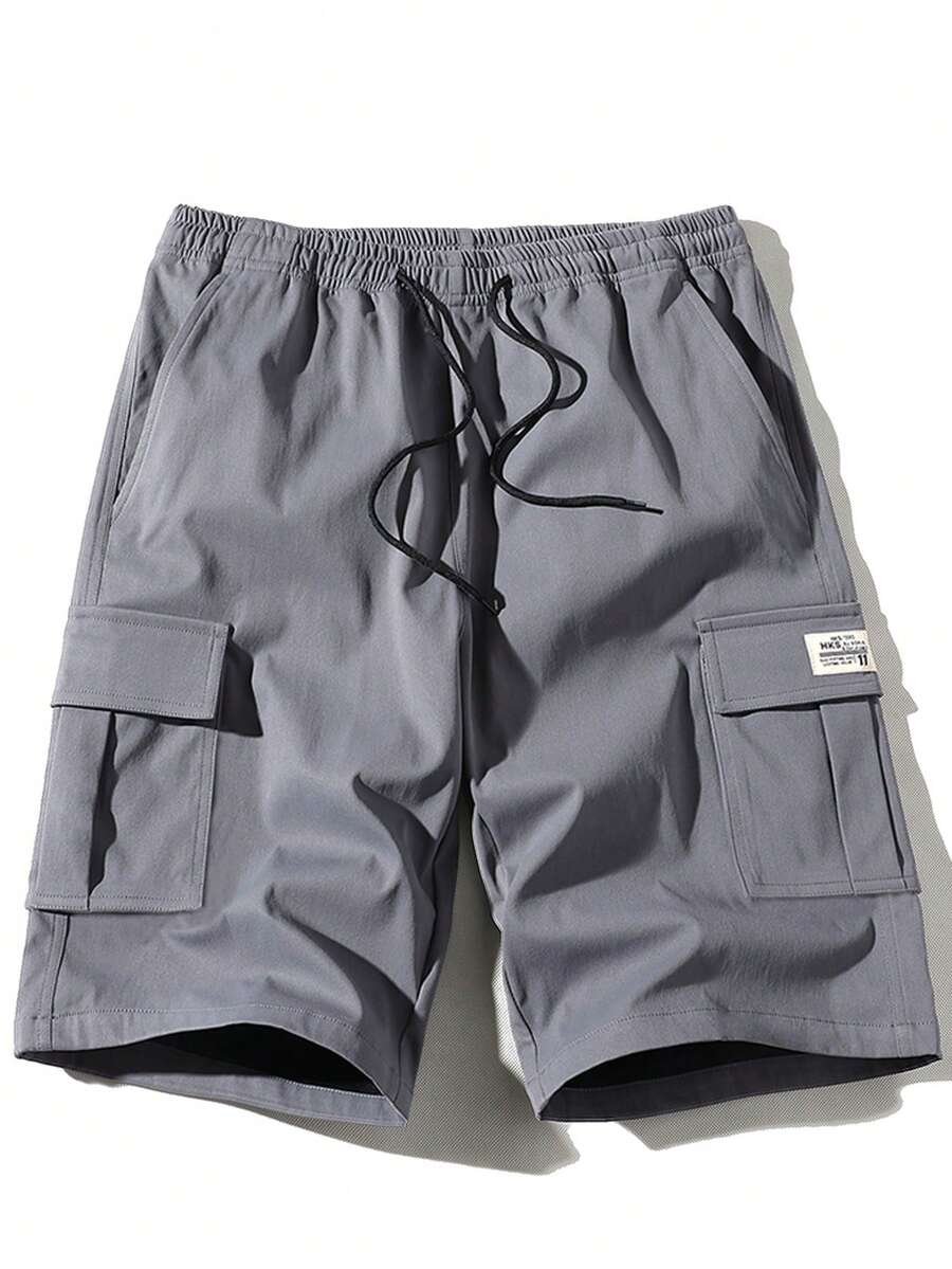 男式字母印花工装口袋休闲运动短裤 - 灰色 - 查看 1