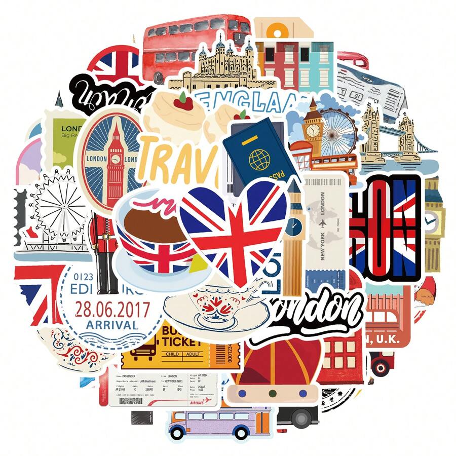 50 pezzi Adesivi di Londra, adesivi in vinile di estetica, per scrapbooking, diario, paraurti, skateboard, bottiglia d'acqua, cartone animato, elmetto, auto, adesivi e decalcomanie