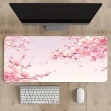 Extra Large Cherry Blossom & Pink Background Gaming Mouse Pad With Rubber Base, Stitched Edges , Smooth Surface Oriental Cherry Desk Mat For Home Office , Ideal Gift For Girlfriend