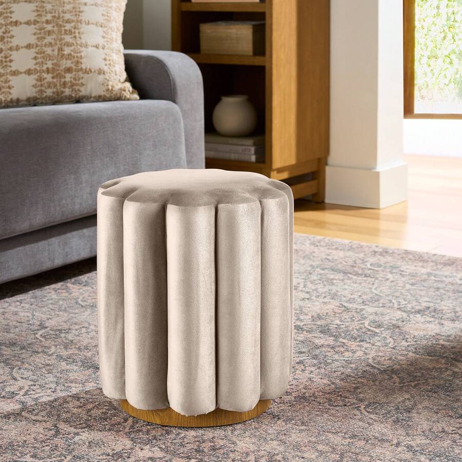 Lillian Velvet Tufted Ottoman Beige