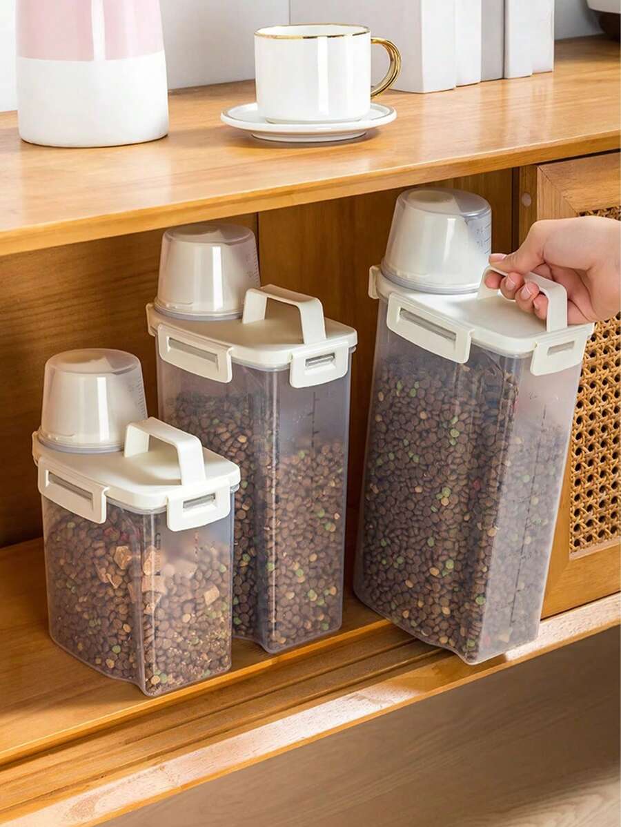 1 szt. / 2 szt. Pojemnik na karmę dla zwierząt, słoik do przechowywania karmy dla kotów, 3000 ml / 2500 ml / 1750 ml pojemnik do przechowywania karmy dla kotów lub psów, szczelna i odporna na wilgoć pokrywa z wagą, wygodny do dostarczania karmy dla zwierząt w razie potrzeby, głównym celem jest zapobieganie wilgoci karmy dla kotów/psów i powstrzymywanie zwierząt przed kradzieżą karmy, ułatwiające przechowywanie karmy dla zwierząt. Domowe pudełko do sortowania i przechowywania karmy dla zwierząt