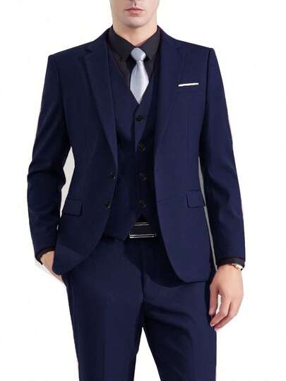 SuitGent Plus Size Men's 3 PiecesSuit Set For Wedding, Includes Wine Red Jacket, Pants And Vest, Slim Fit Luxury Formal Attire For Groom, Autumn Wedding Party