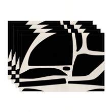 1pc/4pcs/6pcs Daily Use Decorative Placemats, Black And White Geometric Linen Placemats, Dirt-Resistant Placemats, Suitable For Home, Restaurant And Cafe, Dining Table Decor, Home Goods