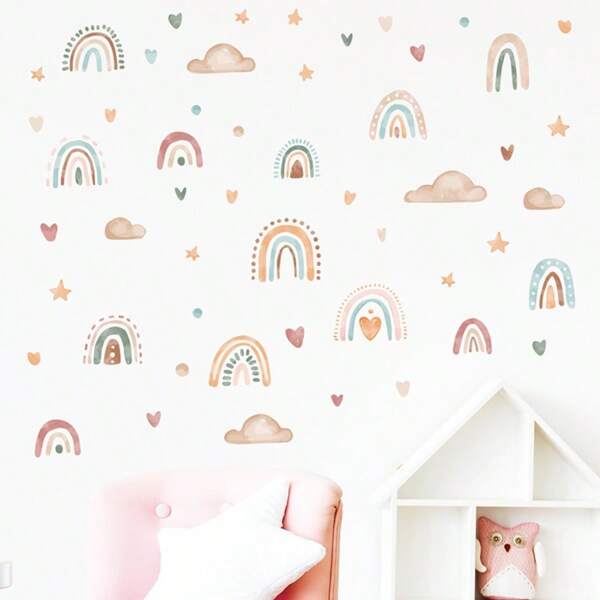 Cartoon Cloud Rainbow Wall Sticker For Kids Room Decor Wall Decal Home Accessories Bedroom Decoration Baby Room DIY Living Room Stickers Wall Decor Wall Stickers