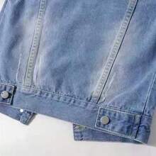 女士七分袖牛仔夹克，浅色水洗短款牛仔夹克 - 淺色水洗藍 - 查看 6
