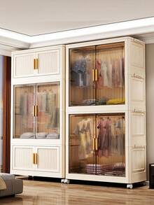 5/4/3/2/1 Layer Foldable Wardrobe Closet Organizer, Apartment Dorm Hanging Clothes Rack Storage Cabinet For Rental House Home Use - Color Mixing - View 3