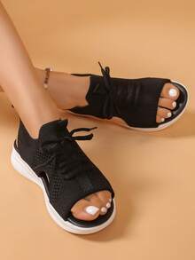 Women's Floral Hollow Mesh Casual Sport Sandals - Black - View 4