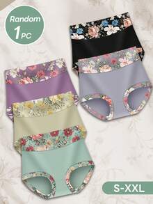 MIOTAN 1 件女士高腰随机印花花卉三角内裤，柔软透气 - 彩色 - 查看 3