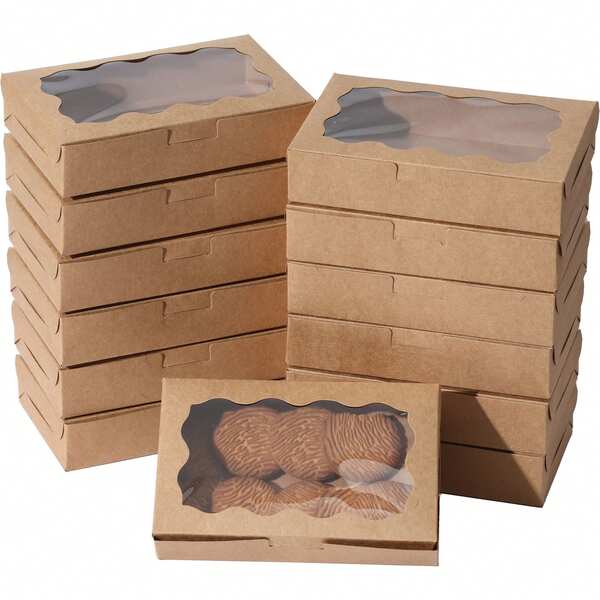 15pcs Cookie Boxes, Pastry Boxes With Clear Window, Brown Baking Candy Boxes, Luxury Gift Boxes Container For Dessert, Pie, Candy