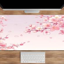 Extra Large Cherry Blossom & Pink Background Gaming Mouse Pad With Rubber Base, Stitched Edges , Smooth Surface Oriental Cherry Desk Mat For Home Office , Ideal Gift For Girlfriend