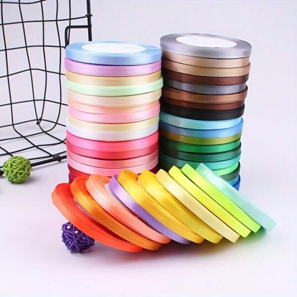 1pc 1cm Width Satin Ribbon, Gift Wrap Satin Tape, Cake Baking Ribbon, Wedding Decor Satin Ribbon, Colorful Candy Box Satin Ribbon, 0.39 Inches