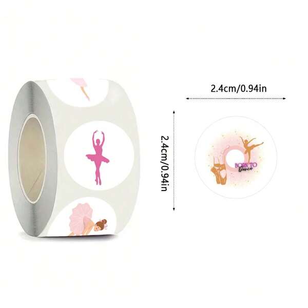 500 piezas/Rollo Pegatinas de ballet rosa, sellos de pegatinas de dibujos animados adecuados para scrapbooking, manualidades, sobres y regalos de fiesta - Diseños surtidos, etiquetas redondas de 1 pulgada que se ajustan a madera, vidrio, metal, cerámica, para útiles escolares, vuelta al colegio