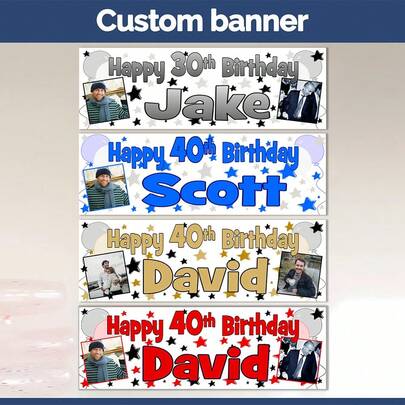 1pc Personalized Birthday Banner Custom Photo Adult Men And Women Party Poster Decoration, Custom Happy Birthday Yard Sign Background Memorial Decoration