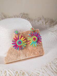 imoli 1 Pair Bohemian Style Rattan Flower Design Earrings, Suitable For Women, Beach Party, Gift - 27638-colour - View 7