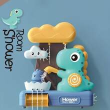 1PC Dinosaur Bath Toys For Toddlers, With Suction Cup And Spoon, Fun And Cute Cartoon Style, Features A Dinosaur Waterfall And Rotating Shower Spray, ABS Material, No Battery Required, Perfect For Bath Time Fun, Making It An Ideal Gift For Boys And Girls