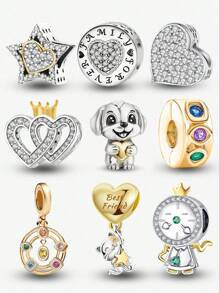 1 pièce à la mode Charm en pierre d'énergie magique scintillante en forme d'horloge, de ballon, de chat, de chien, d'étoile, de famille, d'amour, convient pour la fabrication de bracelets, de bracelets, de bijoux et pour assortir les tenues quotidiennes des femmes et des filles