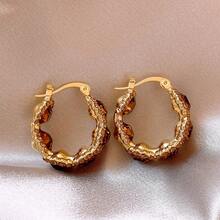 Brown Circle Elegant Luxury High-End Earrings For Women - 1 Pair - 查看 3