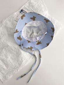 1 pièce Chapeau seau à large bord avec un design mignon d'ours en peluche à carreaux, chapeau d'été polyvalent de protection contre le soleil pour femmes