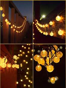 [Solar LED String Lights] Solar Powered AMill LED String Lights, 20 LED Beads, 196.85" Bubble Globe Fairy Lights, Outdoor, For Garden Patio Decor, With Solar Battery Nickel Technology - Multicolor - View 6