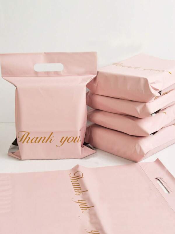 10/20 PIEZAS Bolsas de mano resistentes al agua de color rosa con agradecimiento, material nuevo y multiusos para empaquetar regalos de fiesta, temporada de graduación, bodas, útiles escolares y envíos.