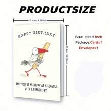 1 张可爱卡通海鸥生日贺卡，祝你像炸薯条一样幸福：适合送给爸爸、妈妈、兄弟、姐妹或任何你爱的人