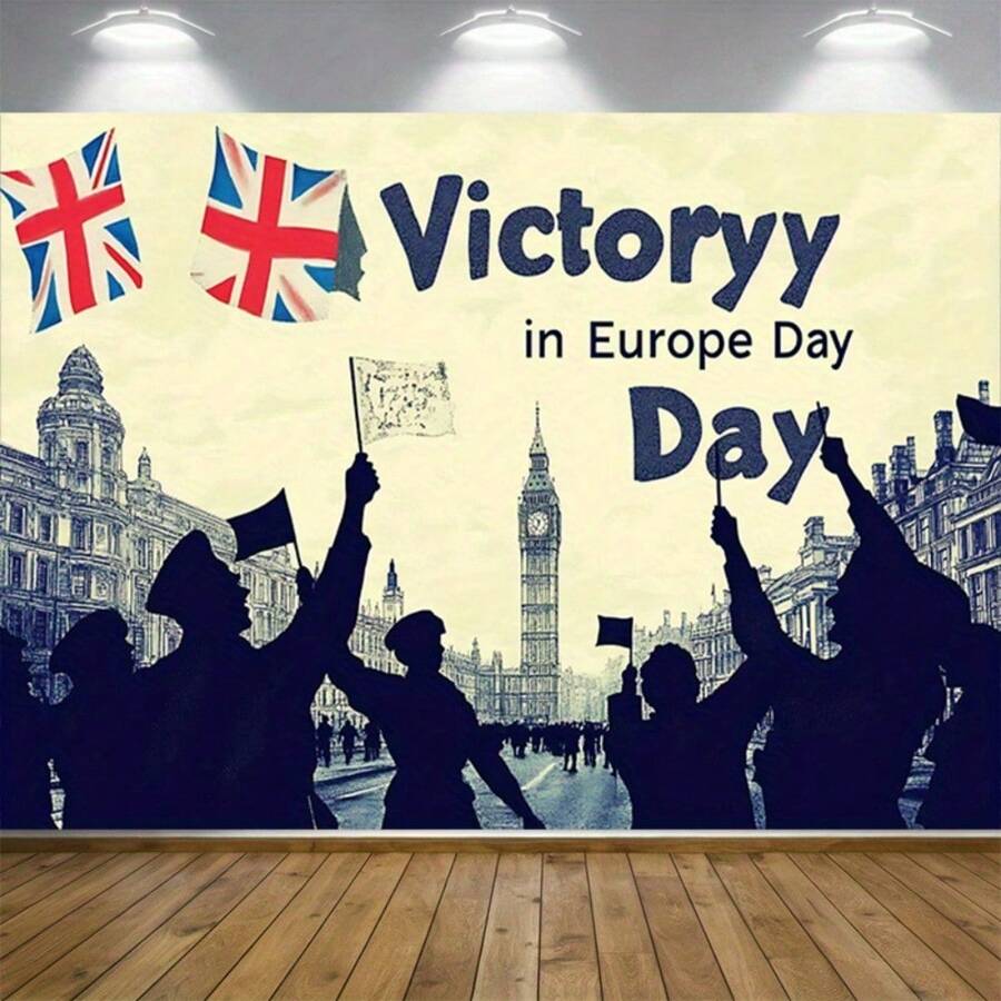 1pc, Victory Day European Celebration Banner - Polyester Fiber Historical Military Theme Background Cloth, Including British Flag And Big Ben Patterns, All Season Party Wall Decoration, Home And Event Photography Props (Mixed Color), Retro European Design | Durable Decoration - Multicolor - View 1