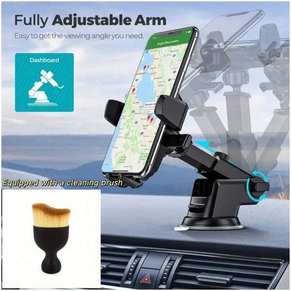 Multifunctional Universal Gravity Adjustable Car Phone Holder, Telescopic Suction Clip With 1pc Cleaning Brush