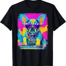 Airbrush Graffiti 90s DJ Analogue Turntable French Bulldog T-Shirt Camisetas - Đen 1 - Xem 1