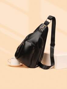 1pc Women's Solid Color PU Chest Bag, Unisex Multi-Pocket Bag, Shoulder/Cross-Body Bag, Suitable For Fashion Outfit, Going Out