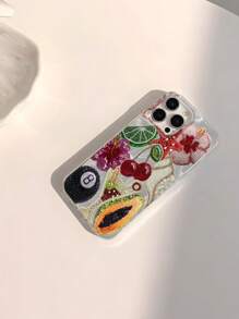 1 pieza Funda de teléfono suave, brillante y lisa, compatible con Apple 16/16 PLUS/16 PRO/16 PRO MAX, personalizada, impermeable, a prueba de huellas dactilares y resistente a arañazos, con estampado de flores de cerezo y conchas marinas en estilo IMD