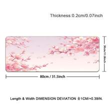 Extra Large Cherry Blossom & Pink Background Gaming Mouse Pad With Rubber Base, Stitched Edges , Smooth Surface Oriental Cherry Desk Mat For Home Office , Ideal Gift For Girlfriend