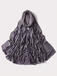 1pc Women's Solid Color Satin Floral Print Rhinestone Scarf, Fashion Elegant Soft Breathable Jersey Headscarf - Multicolor - View 18