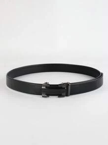 1 Piece Men's Black Self Buckle Leather Belt Alphabet Alloy New Buckle Style, Suitable For Teenagers, Casual Outdoor Sports Or Vacation Trips, Birthday Dress Up Accessories, Daily Wear. Business Casual Versatile Jeans Waistband Perfect Gift For Men