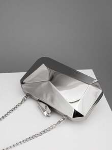 Asymmetrical Metal Box Fashionable Clutch, High-End And Versatile For Evening Party - Silver - View 4