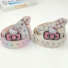 Sanrio Sanrio 1pc Cute KT Cat Sweet Cool Hot Girl Y2k Head Belt Cartoon Subculture Dot Diamond Belt Girl Cowboy Accessory Belt (Style Randomly Sent)