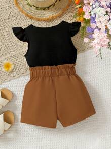 Baby Girls Elegant Sweet Newborn Cute Round Neck Sleeveless T-Shirt + Shorts Summer Casual 2-Piece Outfit, Multiple Colors For 0-3 Years Old Babies To Look Adorable All Summer