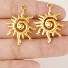 2pcs Minimalist Stainless Steel Heart & Asymmetric Geometric Sunflower Pendant Accessories, Necklace & Earrings Crafting DIY Jewelry Charms, Gold/Silver Plated