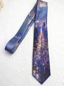1 pièce Cravate casual imprimée à la main style peinture à l'huile, convient pour le style de rue et le port quotidien