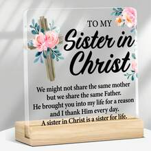 1pc Inspirational Christian Gift For Sister In Christ | Clear Acrylic Home Decor With Uplifting Message | Birthday Or Easter Faith Gift For Women | Scripture-Inspired Desk Sign